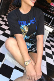 Black Fashion Casual Print Basic O Neck T-Shirts