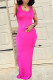 Rose Red Elegant Solid Patchwork U Neck Pencil Skirt Dresses