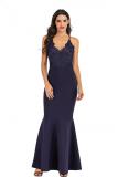 Red Fashion adult Sexy Spaghetti Strap Sleeveless Slip Slim Dress Floor-Length Patchwork Solid