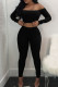 Black Sportswear Solid Patchwork Bateau Neck Long Sleeve Two Pieces