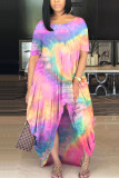 Orange Milk. Fashion adult Ma'am Street Cap Sleeve Short Sleeves O neck Princess Dress Floor-Length Print Tie and dye asymmetrical Dresses