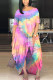 Orange Milk. Fashion adult Ma'am Street Cap Sleeve Short Sleeves O neck Princess Dress Floor-Length Print Tie and dye asymmetrical Dresses
