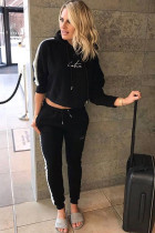 Black Celebrities Embroidery Patchwork Two Piece Suits Letter pencil Long Sleeve Two-piece Pant