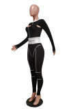 Pink Casual Striped Embroidered Patchwork O Neck Long Sleeve Two Pieces