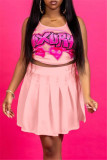 Pink Sexy Casual Letter Print Vests U Neck Sleeveless Two Pieces
