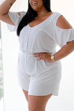 Black Fashion Casual Solid Basic V Neck Plus Size Romper