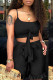 Black Casual Solid Flounce Spaghetti Strap Sleeveless Two Pieces