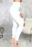 White Broken Holes Denim