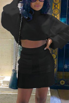 Black Sexy Casual Solid Basic Turtleneck Long Sleeve Two Pieces
