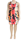 Multi-color Sexy Tank Sleeveless O neck A-Line skirt Tie and dye Dresses