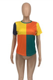 Blue Fashion Casual Patchwork Basic O Neck T-Shirts