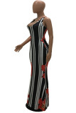 Pink Fashion Casual Print Basic U Neck Vest Dress