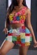 Pink Fashion Casual Print Basic One Shoulder Sleeveless Two Pieces