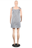 Black White Sexy Casual Striped Print Basic Square Collar Vest Dress
