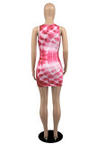 Powder Blue Fashion Sexy Print Basic U Neck Vest Dress