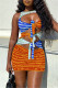 Orange Fashion Sexy Patchwork Hollowed Out O Neck Sleeveless Dress