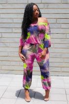 rose red Sexy Casual Fashion Tie-dyed Print one word collar 