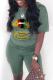 Gray Green Casual Print Capris O Neck Short Sleeve Two Pieces