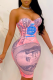 Pink Sexy Print Patchwork Strapless Pencil Skirt Dresses
