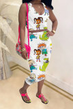 White Fashion Casual adult Patchwork Print Character Two Piece Suits pencil Sleeveless Two Pieces