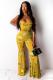 Yellow Sexy Print Draped Sleeveless Wrapped 