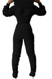 Grey Fashion Sexy adult Ma'am Patchwork Solid Two Piece Suits Straight Long Sleeve Two Pieces