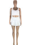 Red Casual Sportswear Solid Basic U Neck Sleeveless Two Pieces