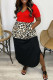 Red Fashion Casual Patchwork Slit V Neck Short Sleeve Dress