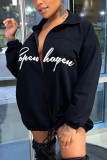 Black Celebrities Print Letter Turndown Collar Outerwear