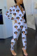 Blue Fashion Sexy Print zipper Long Sleeve O Neck Jumpsuits