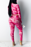 Grey Sportswear Patchwork Tie-dye Zipper Collar Long Sleeve Two Pieces