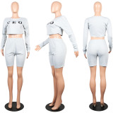Grey Elastic Fly Mid Letter Loose Pants Two-piece suit
