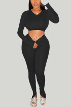 Black Casual Europe and America Solid pencil Long Sleeve Two Pieces