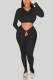 Black Casual Europe and America Solid pencil Long Sleeve Two Pieces