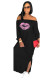 Black Casual Off The Shoulder 3/4 Length Sleeves One word collar Straight Ankle-Length Print Casual Dress