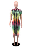 Purple Fashion Casual Print Basic Half A Turtleneck Short Sleeve Dress