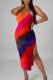 Orange Sexy Print Patchwork Frenulum Slit Spaghetti Strap Pencil Skirt Dresses