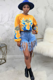 White O Neck Long Sleeve Letter Long Sleeve Tops