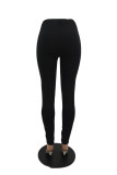 Red Fashion Casual Solid Patchwork Regular Mid Waist Pencil Trousers