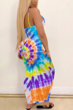 Light Pink Fashion Sexy adult White Pink Spaghetti Strap Sleeveless Slip Step Skirt Ankle-Length Print Patchwork Tie and dye Dresses
