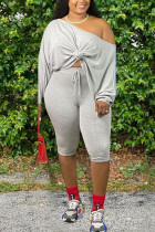 Grey Milk Silk Fashion Active adult Ma'am Solid Two Piece Suits pencil Long Sleeve Two Pieces
