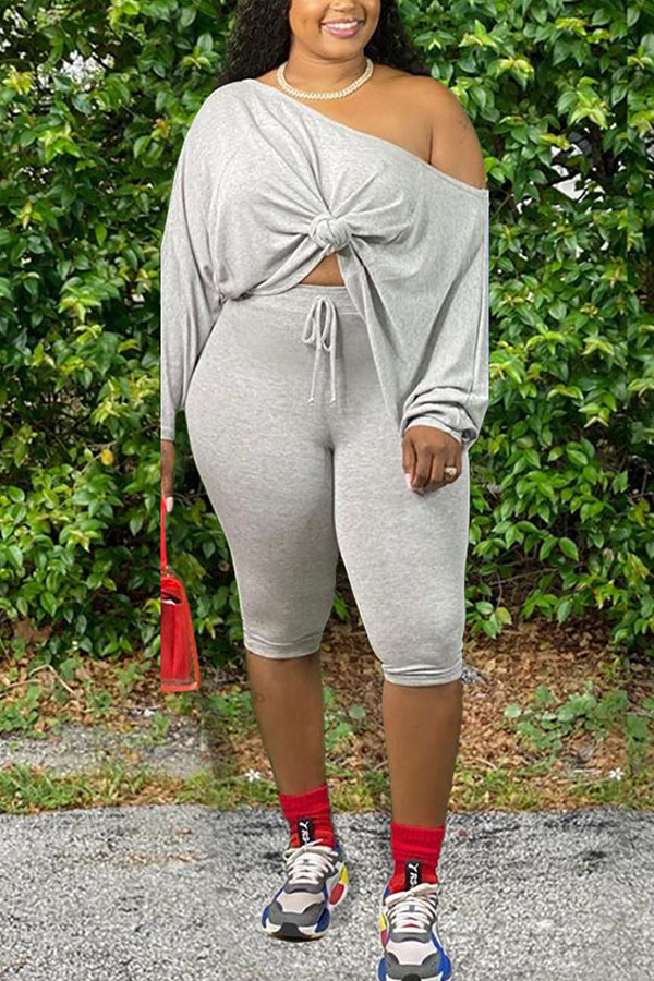 Grey Milk Silk Fashion Active adult Ma'am Solid Two Piece Suits pencil Long Sleeve Two Pieces