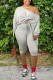 Grey Milk Silk Fashion Active adult Ma'am Solid Two Piece Suits pencil Long Sleeve Two Pieces