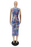 Multicolor Sexy Casual Print Basic U Neck Vest Dress