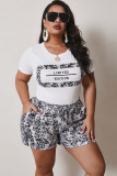 Orange Fashion Casual adult Ma'am O Neck Patchwork Print Two Piece Suits Stitching Plus Size