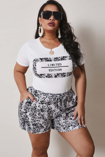 Apricot Fashion Casual adult Ma'am O Neck Patchwork Print Two Piece Suits Stitching Plus Size