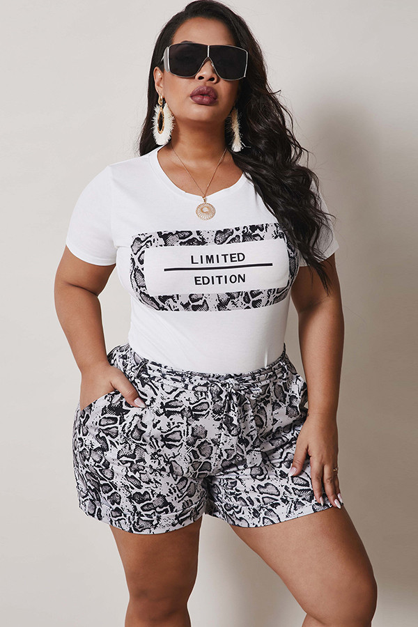 Apricot Fashion Casual adult Ma'am O Neck Patchwork Print Two Piece Suits Stitching Plus Size