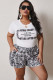 Apricot Fashion Casual adult Ma'am O Neck Patchwork Print Two Piece Suits Stitching Plus Size