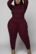 Wine Red Sportswear Milk Fiber Print Solid O Neck Plus Size 