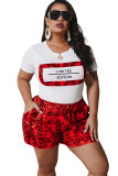 Orange Fashion Casual adult Ma'am O Neck Patchwork Print Two Piece Suits Stitching Plus Size
